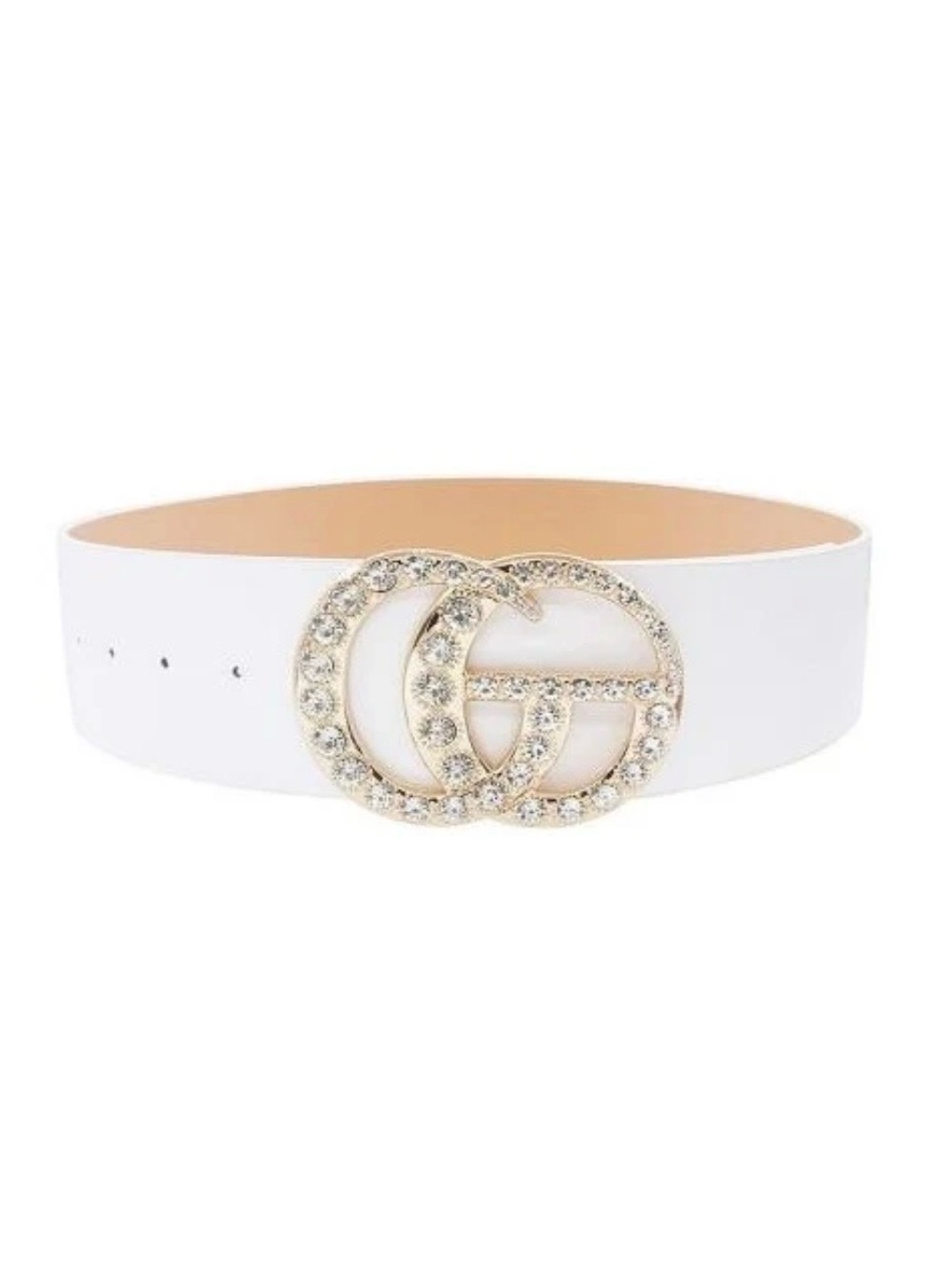 White Belt with Rhinestone Double-Ring Buckle